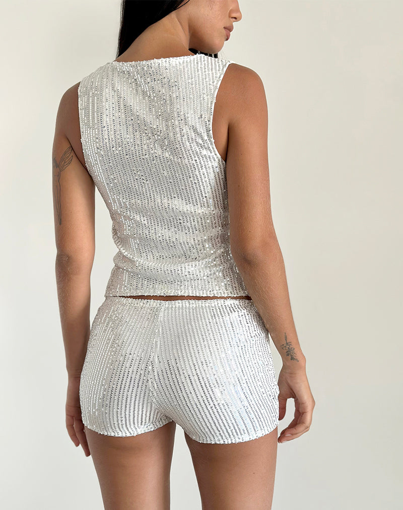 image of Hala Top in Silver Chrome Drape Mini Sequin