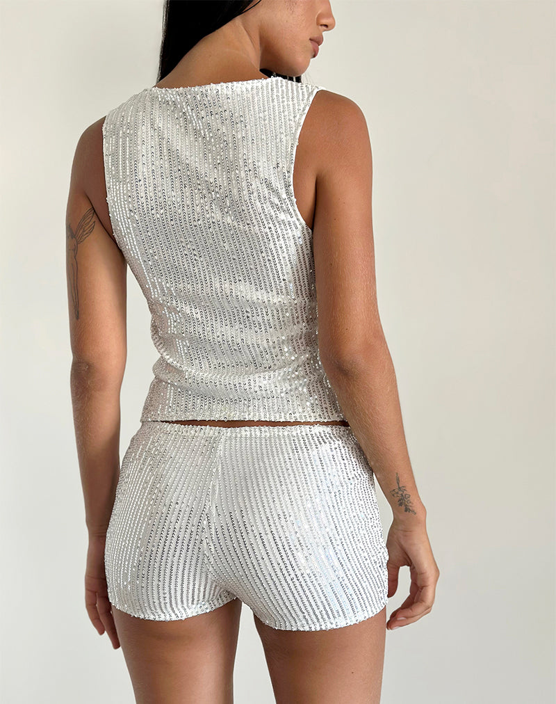 Image of Erna Shorts in Silver Chrome Sequin