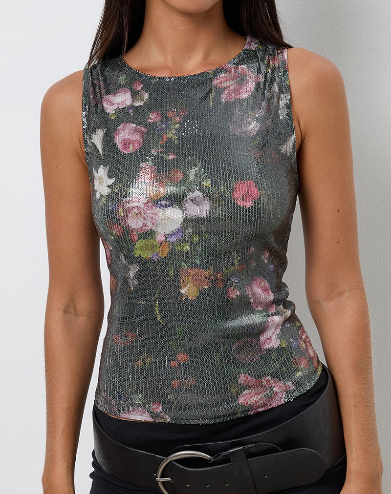 Image of Hala Vest Top in Sequin Vintage Flower