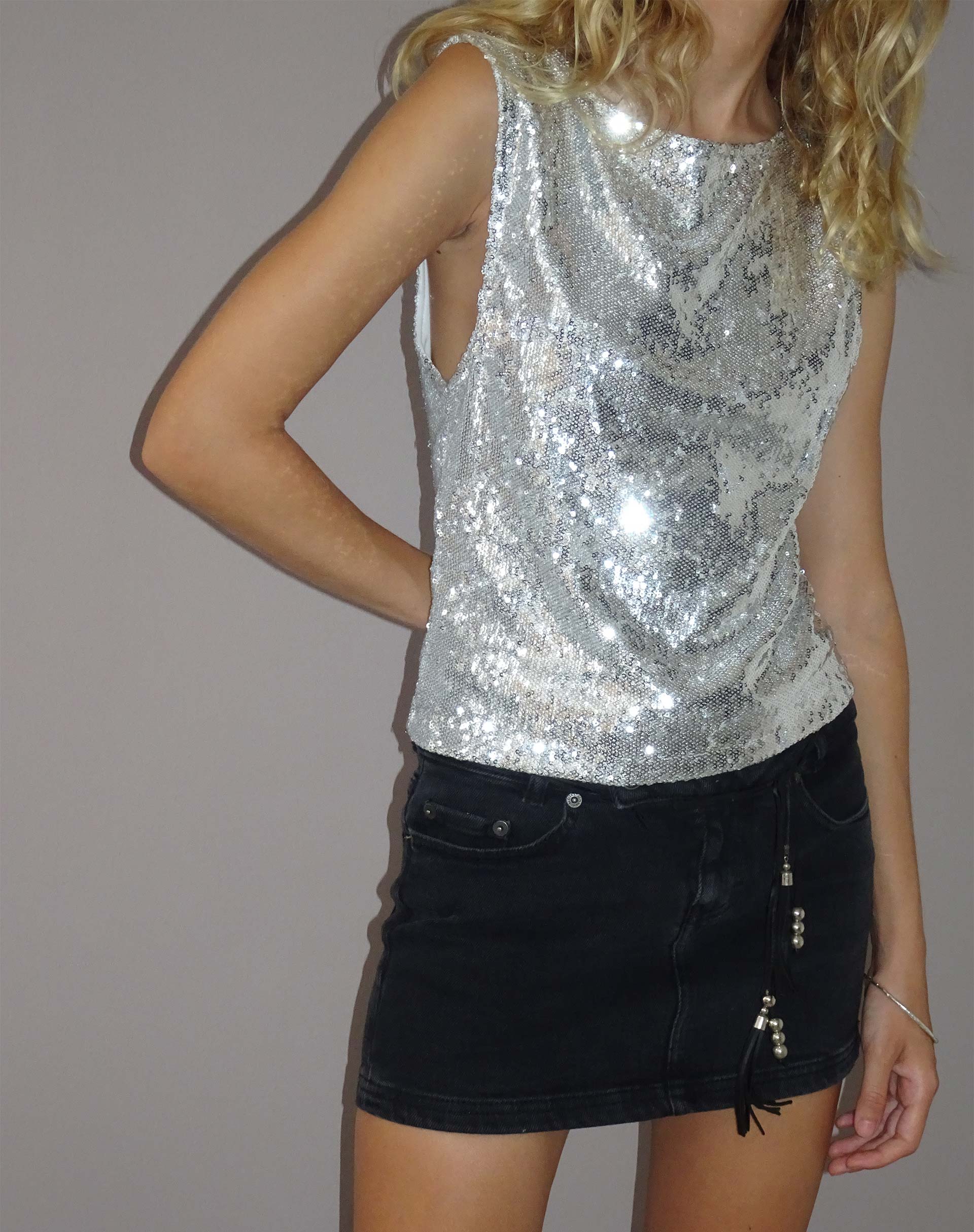 Silver sequin t shirt sale