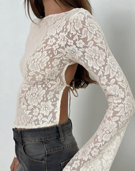 Ivory Hibiscus Crochet Lace Long Sleeeve Top | Halfi – motelrocks