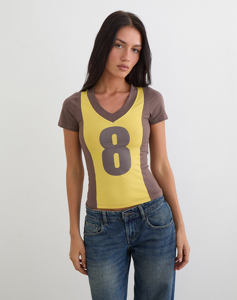 Image of Haloda V Neck Top in Sunflower Coffee Quartz Combination