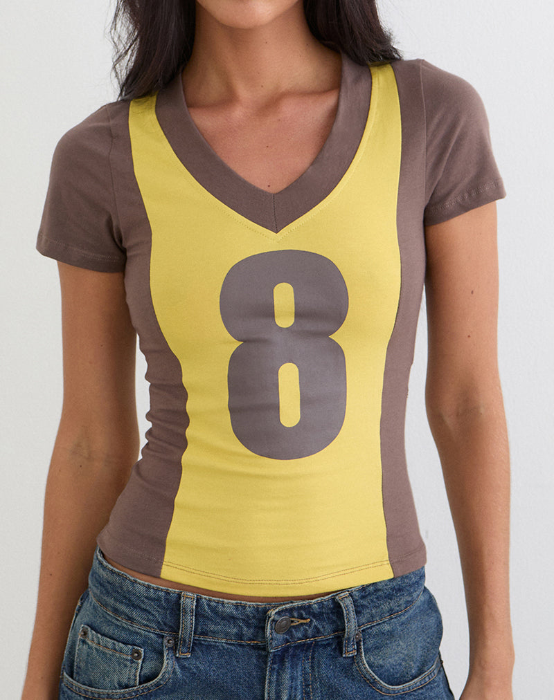 Haloda V Neck Top in Sunflower Coffee Quartz Combination