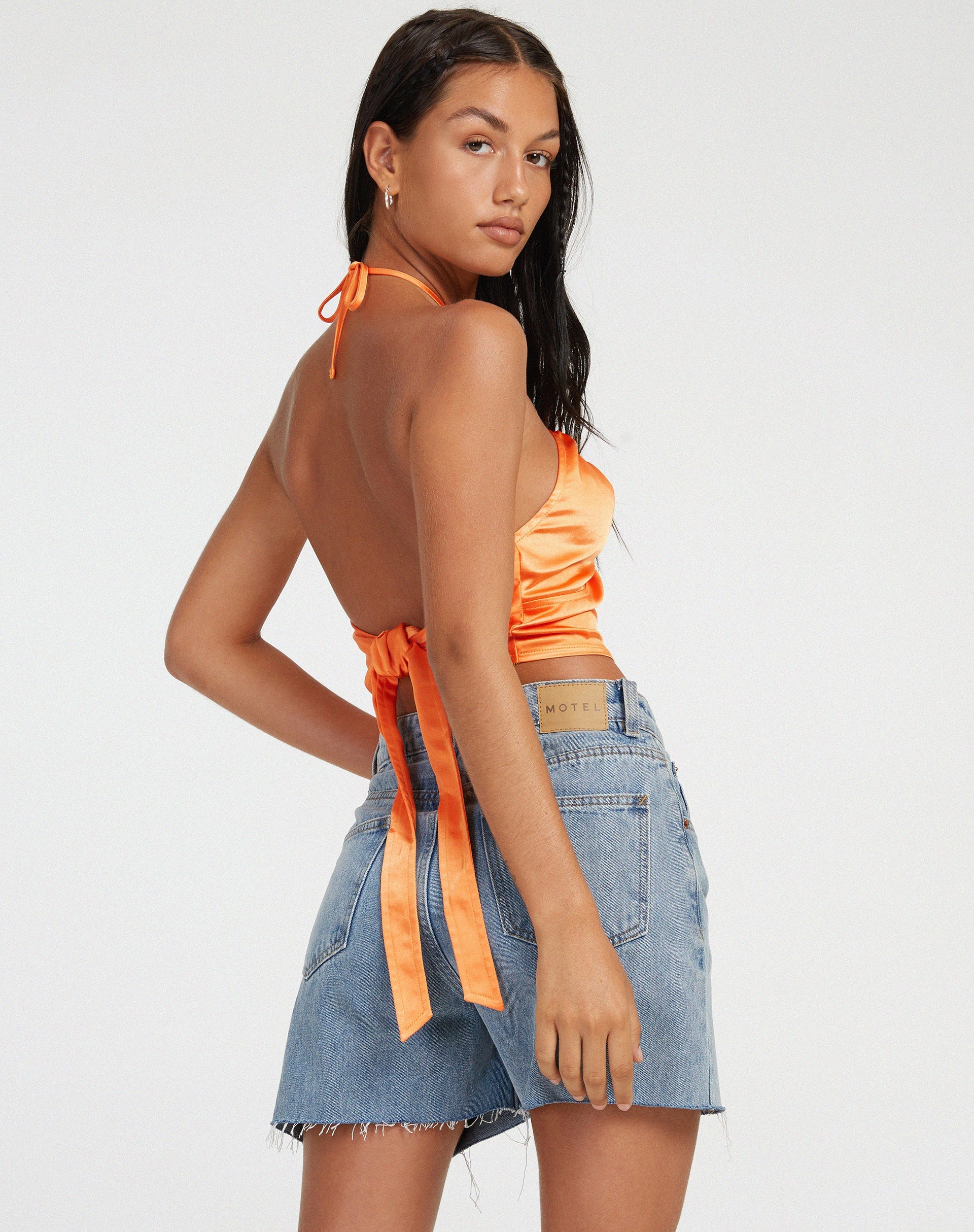 image of Haltri Crop Top in Satin Orange