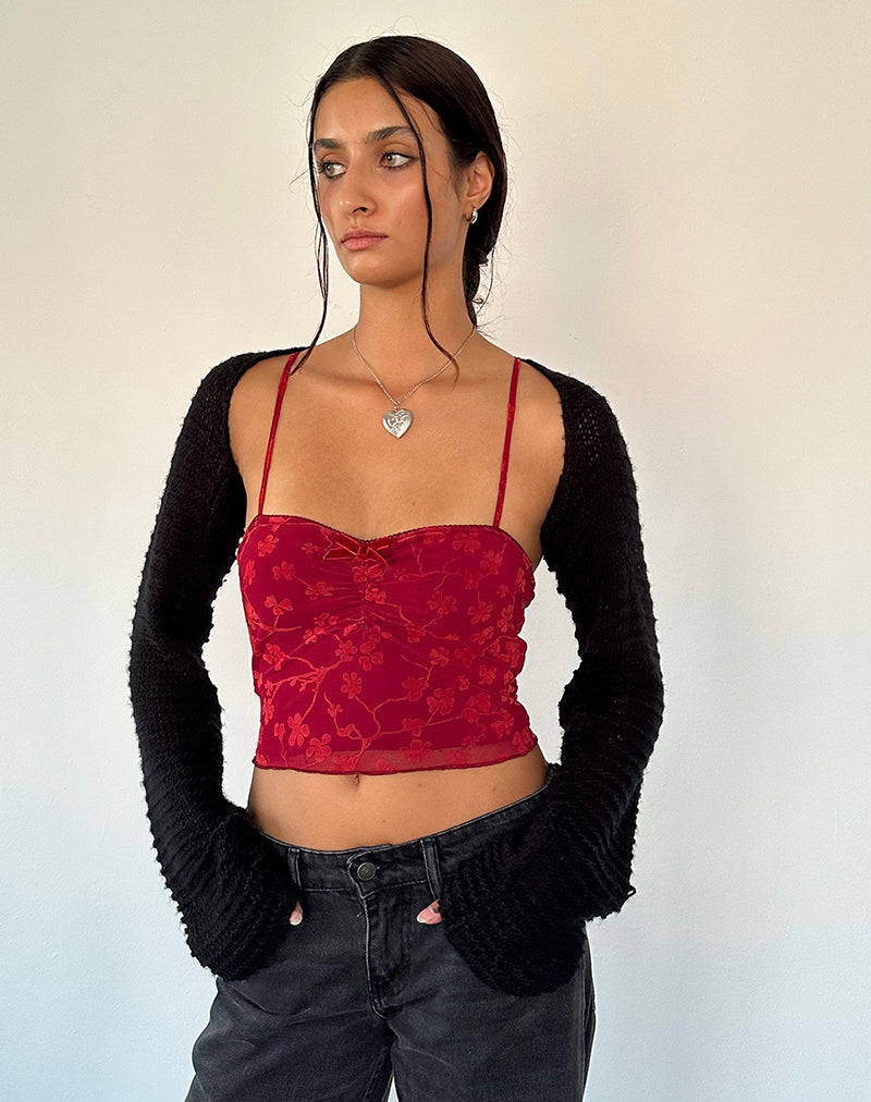 Halusi Cami Top in Grunge Floral Flock Red