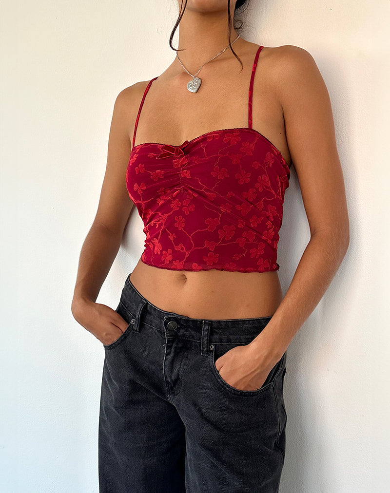 Image of Halusi Cami Top in Grunge Floral Flock Red