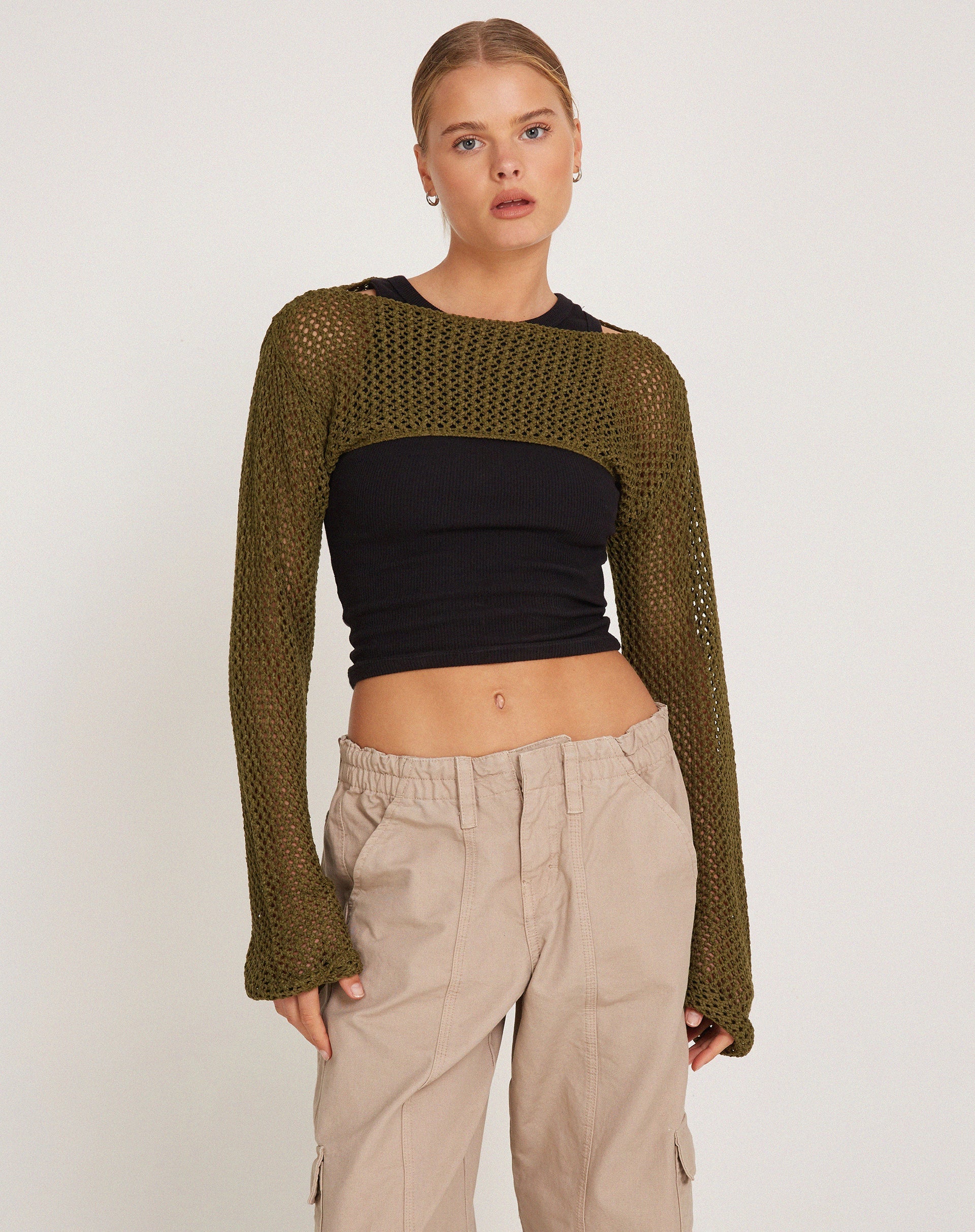 Image of Hanita Bolero Top in Olive Green