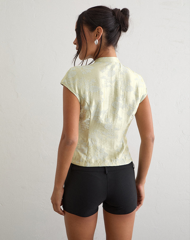 Image of Hanna Top with Asymmetric Buttons in Jacquard Sage Green