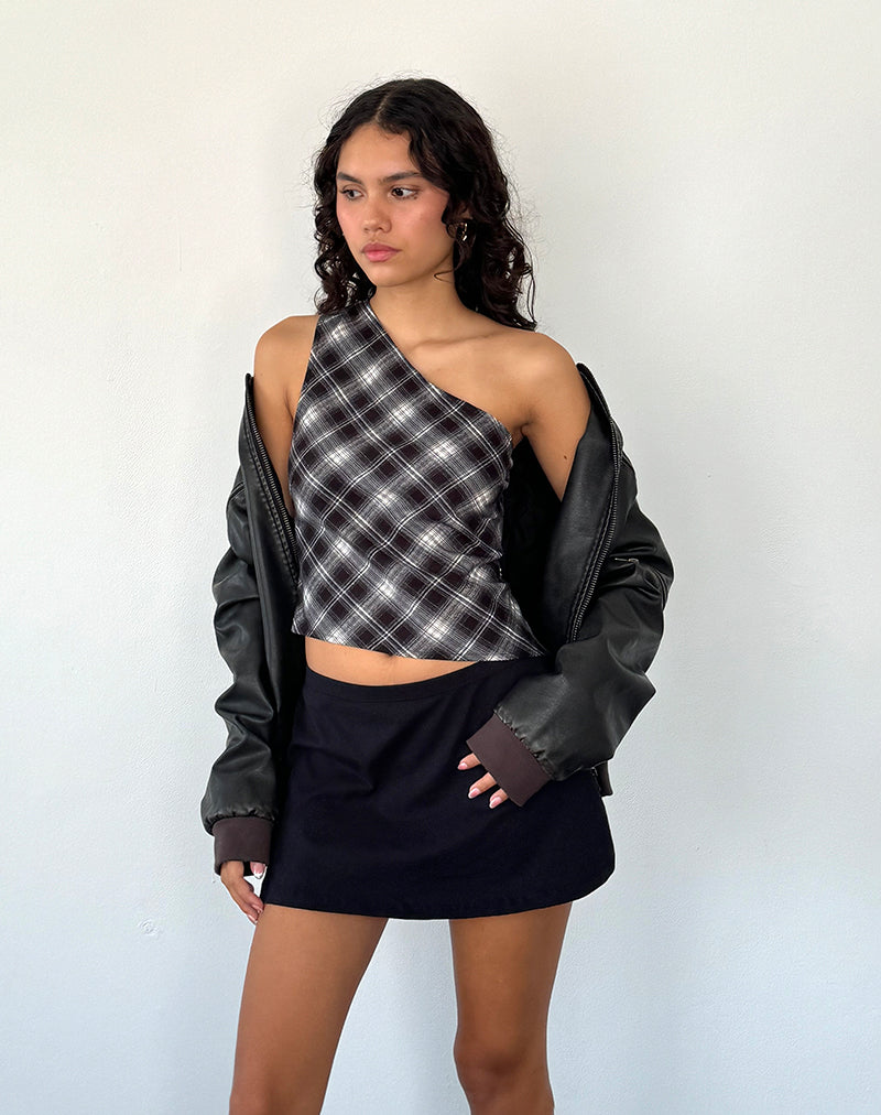 Image of Harini One Shoulder Top in Black White Check