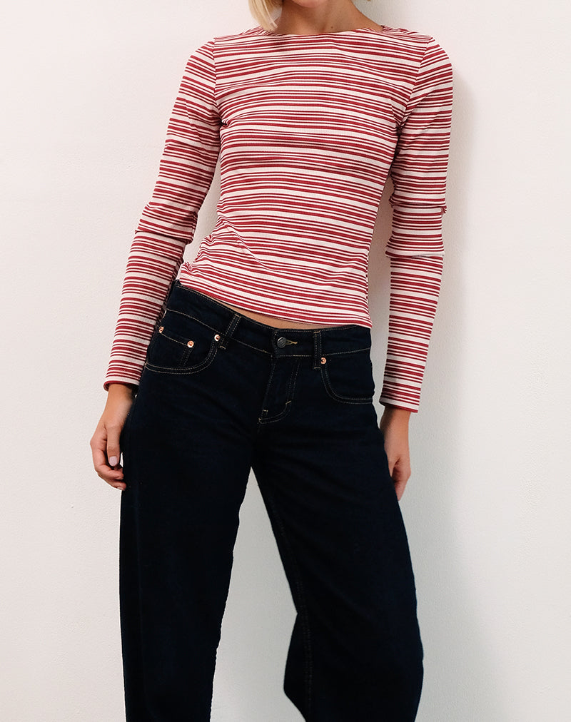 Haruka Top in Stripe Red and White