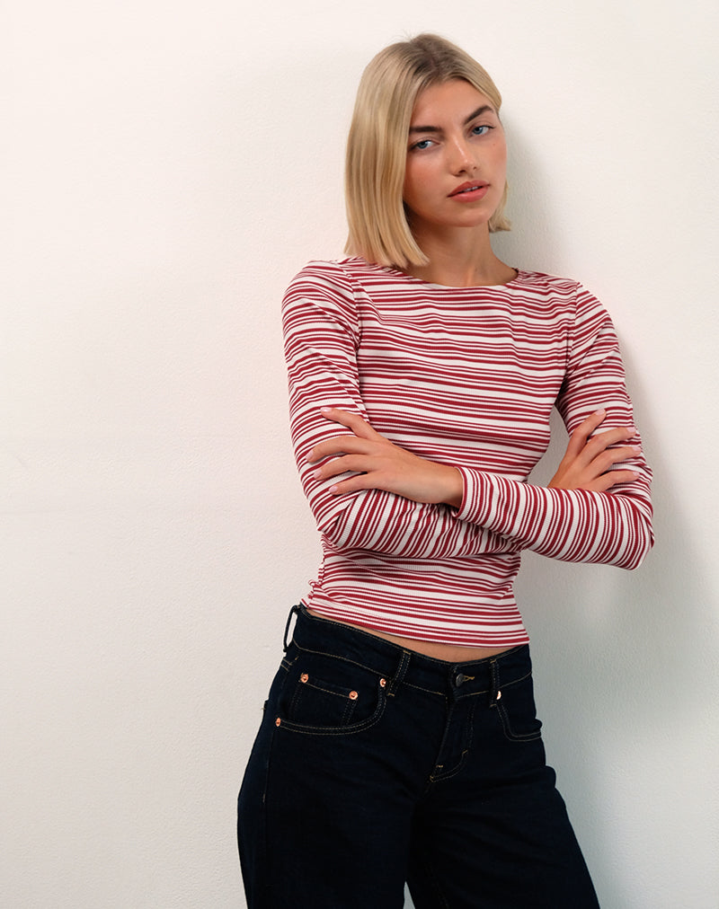 Image of Haruka Top in Stripe Red and White