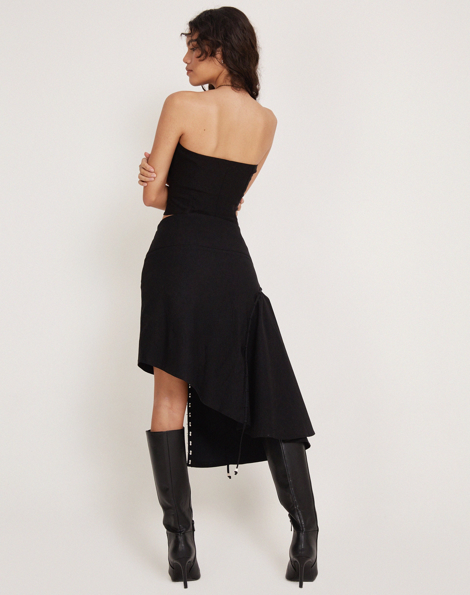 Image of Carlisia Asymmetrical Midi Skirt in Black