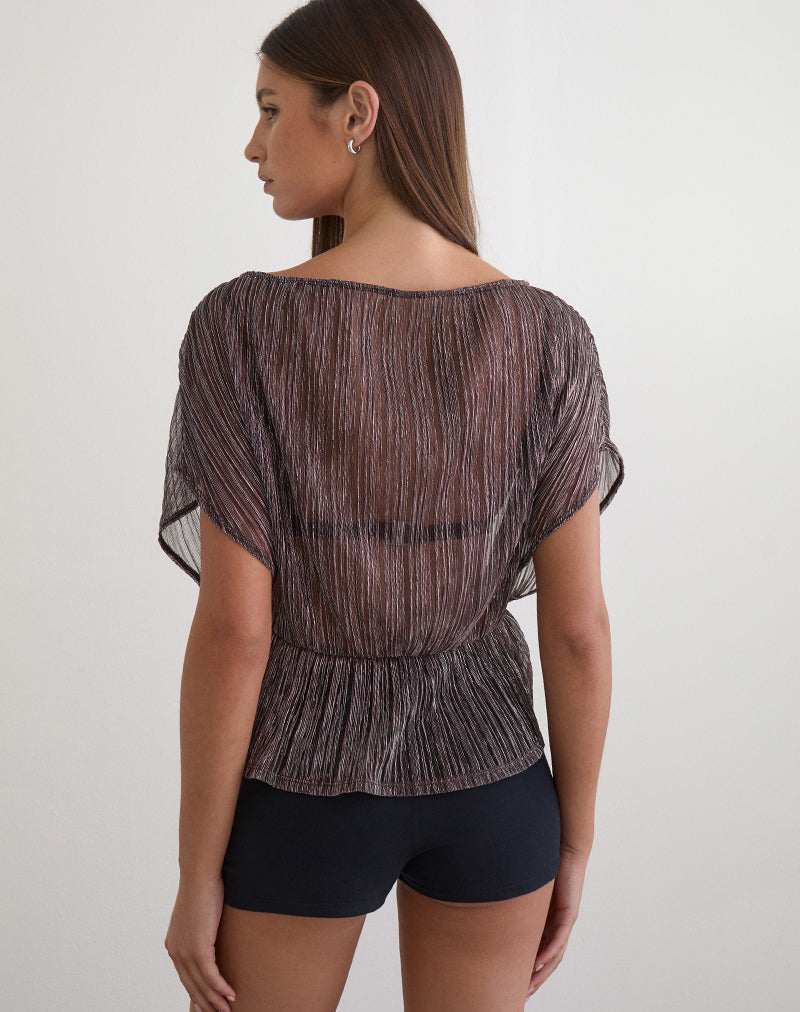 Image of Hayba Drape Top in Plisse Brown