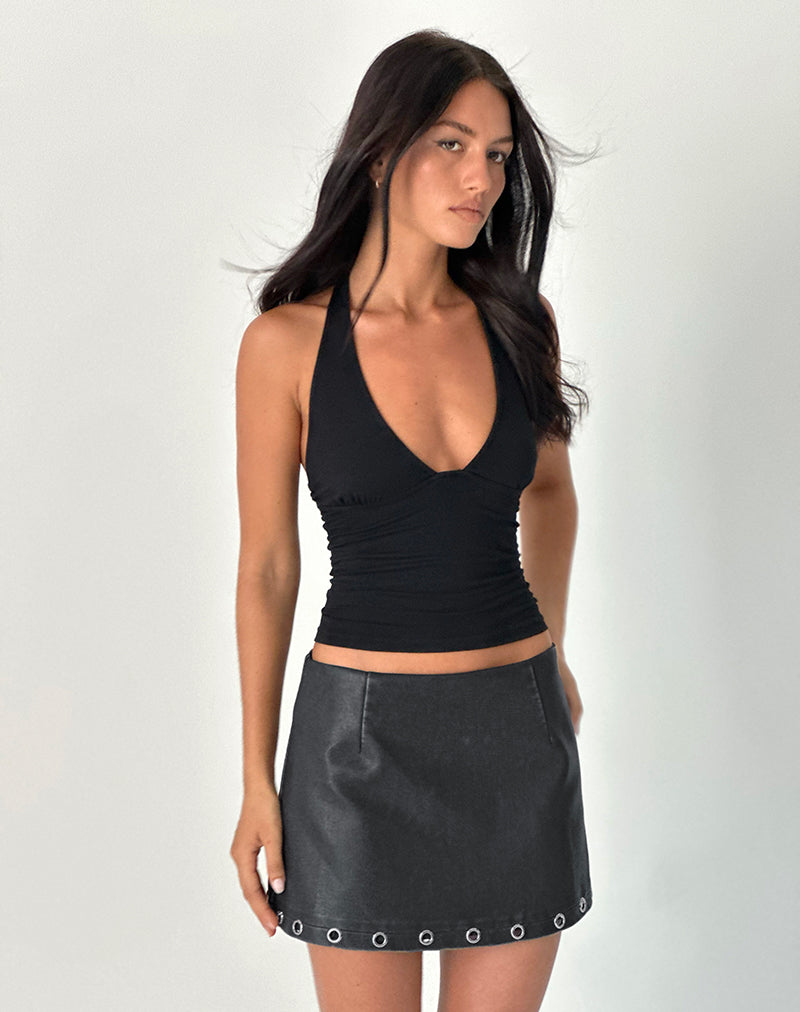 Image of Hedda Mini Skirt in Distressed PU Black