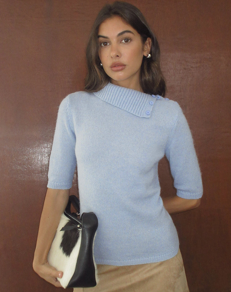 Image of Hemas Top in Glitter Blue Knit