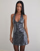 Image of Hepasi Halter Mini Dress in Clear Tinted Sequin Charcoal