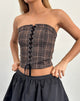 Image of Heska Lace Front Corset Top in Brown Check