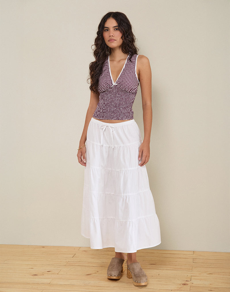 Image of Hevalis Plunge Top in Mini Gingham Wine