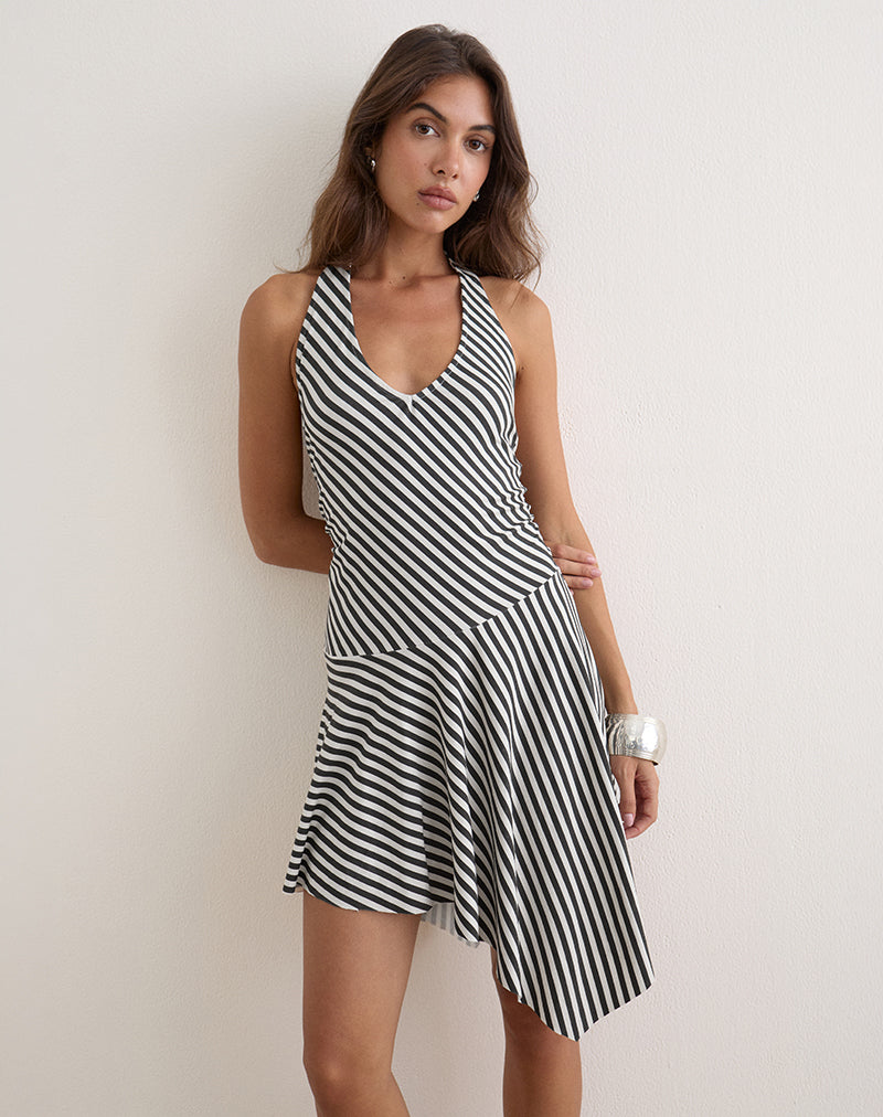 Image of Hianin Halterneck Mini Dress in Oblique Stripe Ivory