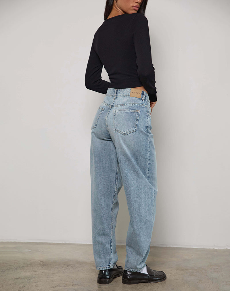 Image of High Rise Barrel Jean in Bleu