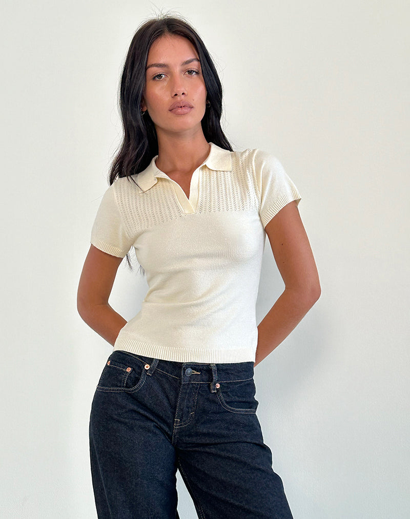 Image of Hilda Collared Top in Ivory Knit