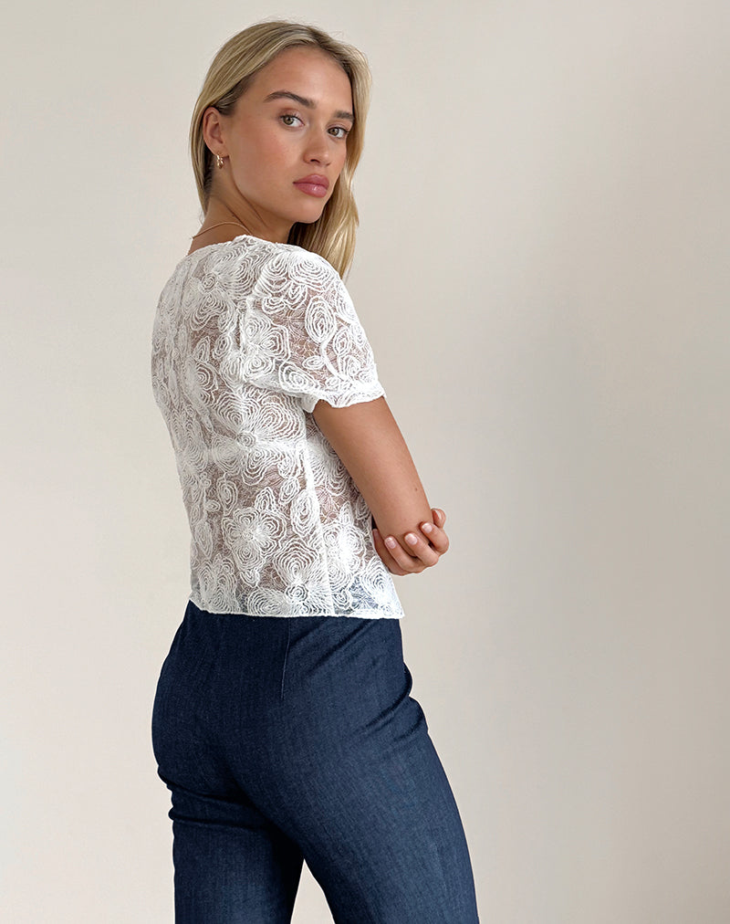 image of Hillary Tie Top in Textured Floral White