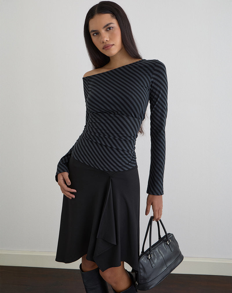 Image of Hoang Slouch Top in Oblique Stripe Ocean Storm