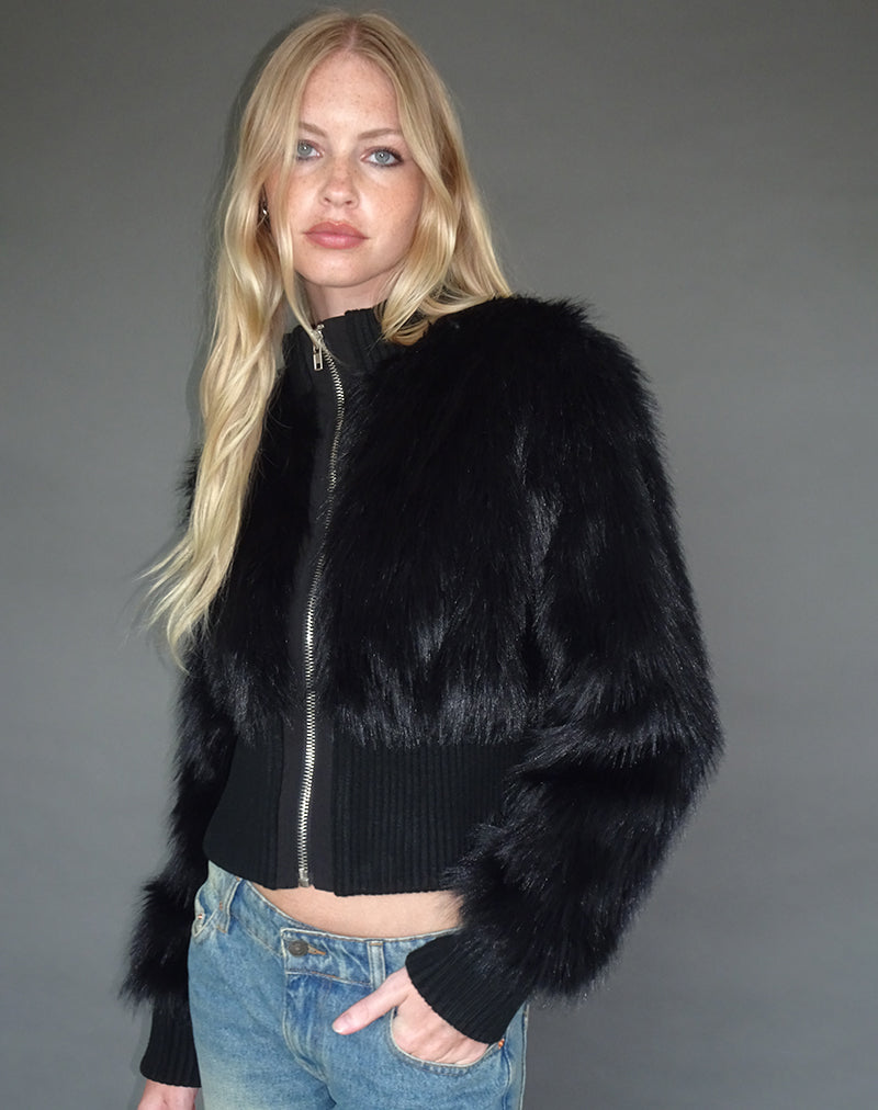 Image of Homari Shaggy Faux Fur Jacket in Black