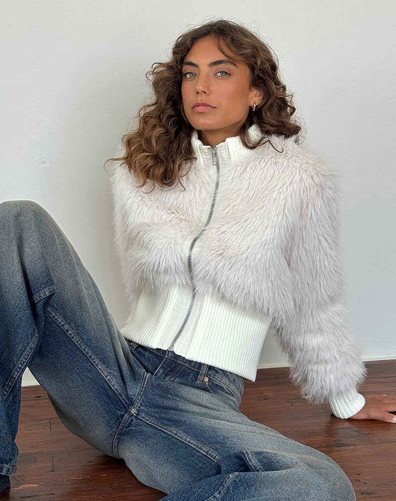 Image of Homari Shaggy Faux Fur Jacket in Cream