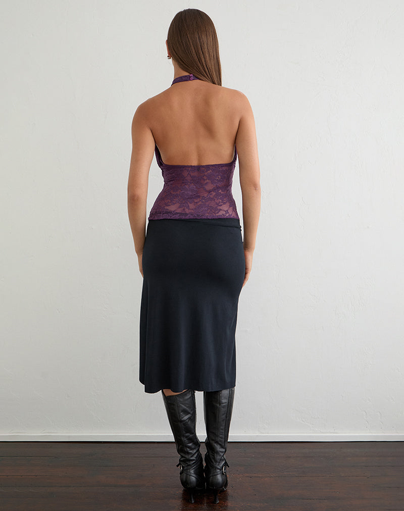 Image of Hyewon Halterneck Top with Cut Out in Lace Purple