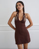 Image of Hepzhi Mini Dress in Bitter Chocolate with Floral Embroidery