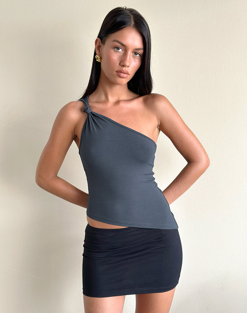 Image of Idra Asymmetric Top in Ruched Jersey Ocean Storm