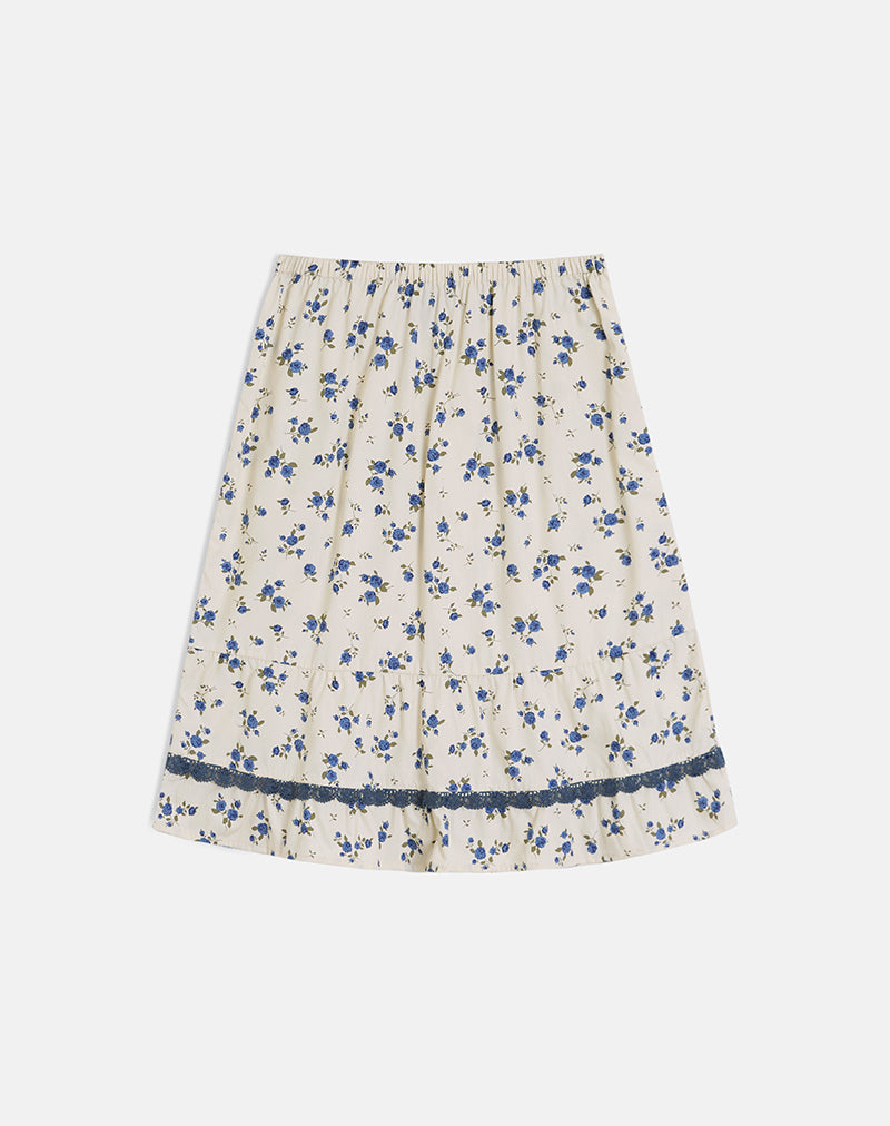 Image of Ilaria Midi Skirt in Ditsy Leaf Rose Navy