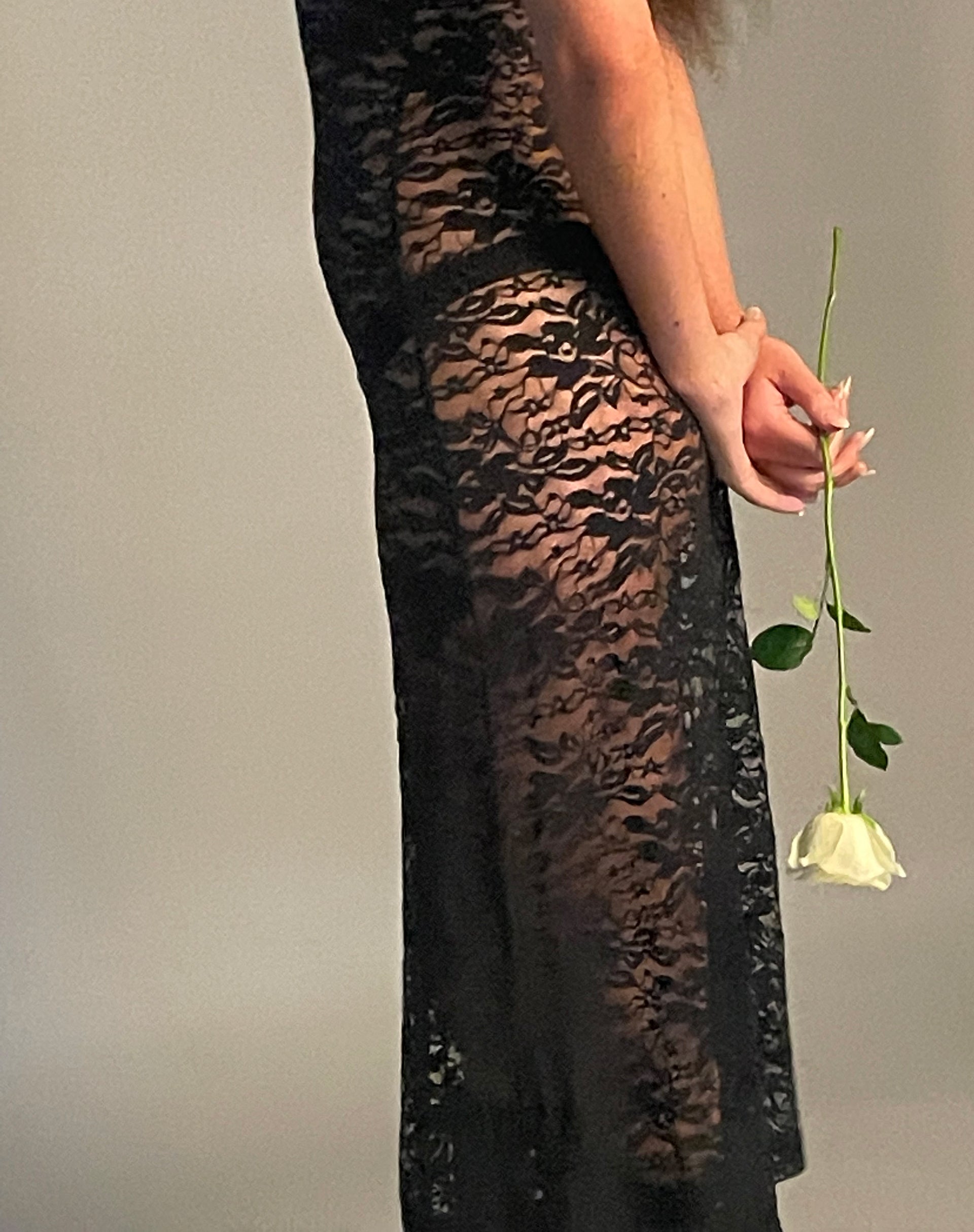 image of Detrie Low Back Lace Midi Dress in Jet Black Lace