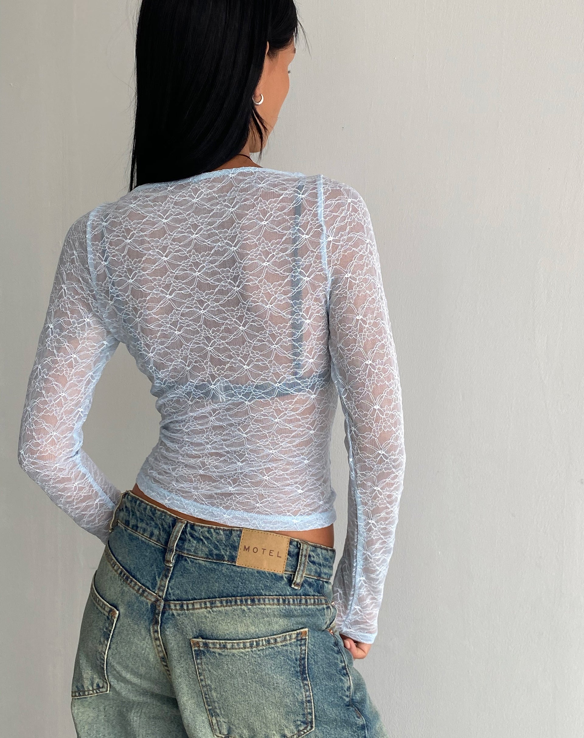 Image of Amabon Long Sleeve Top in Lace Baby Blue