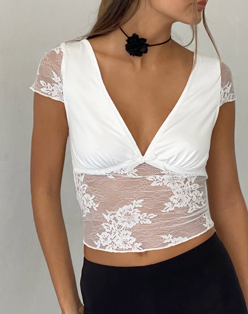 Prili Plunge Top in Lace Ivory