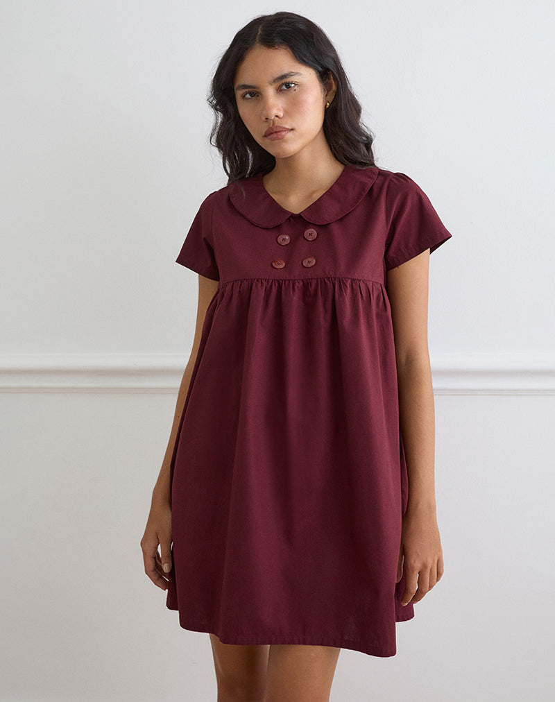 Imiraty Babydoll Mini Dress in Poplin Maroon
