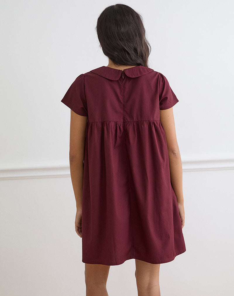 Image of Imiraty Babydoll Mini Dress in Poplin Maroon