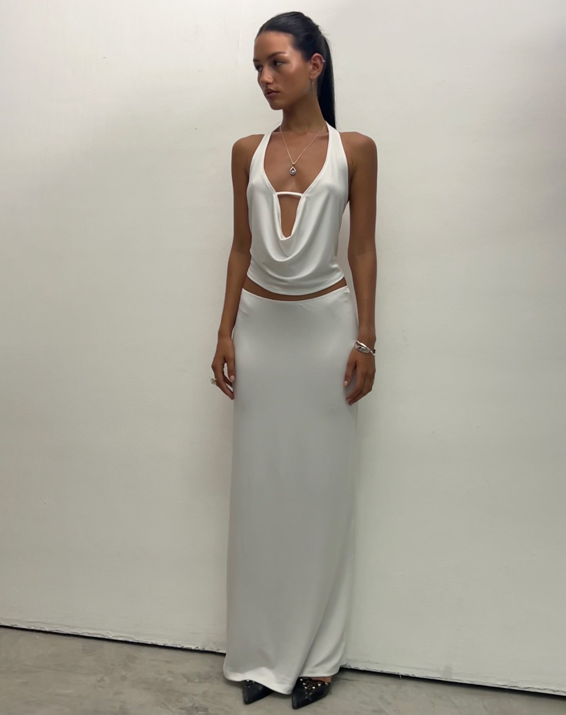 Image of Rim Jersey Maxi Skirt in Ivory