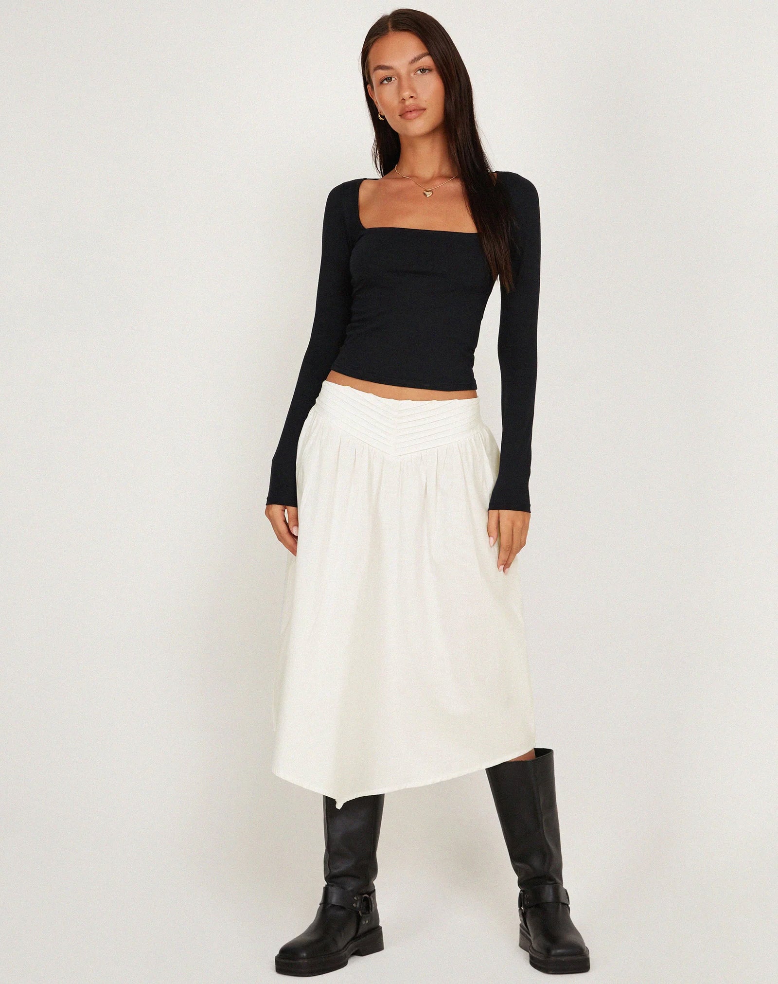 Image of India Midi Skirt in Poplin White