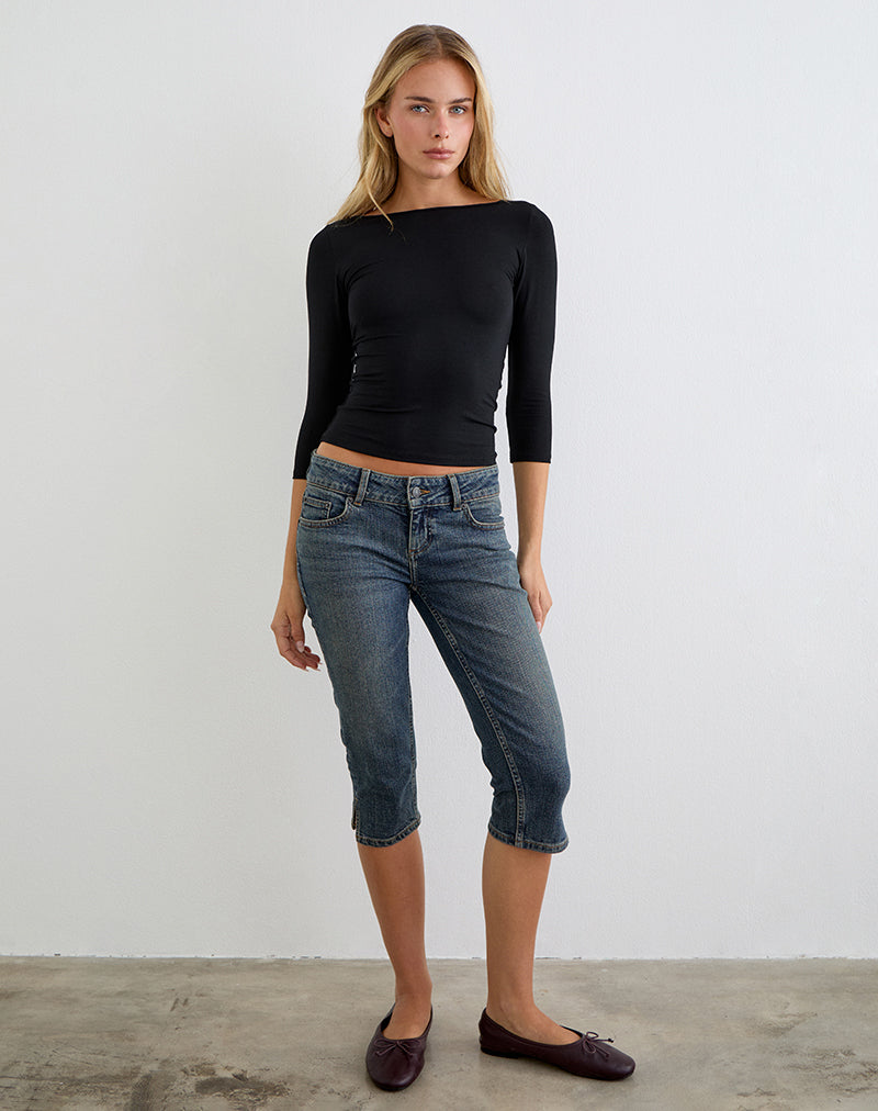 Denim Capri Jean in Dirty Green