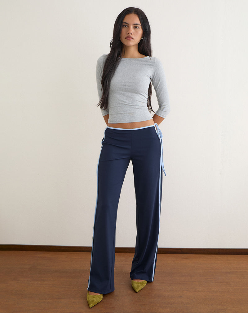 Image of Evander Trouser in Navy with Light Blue Stripe