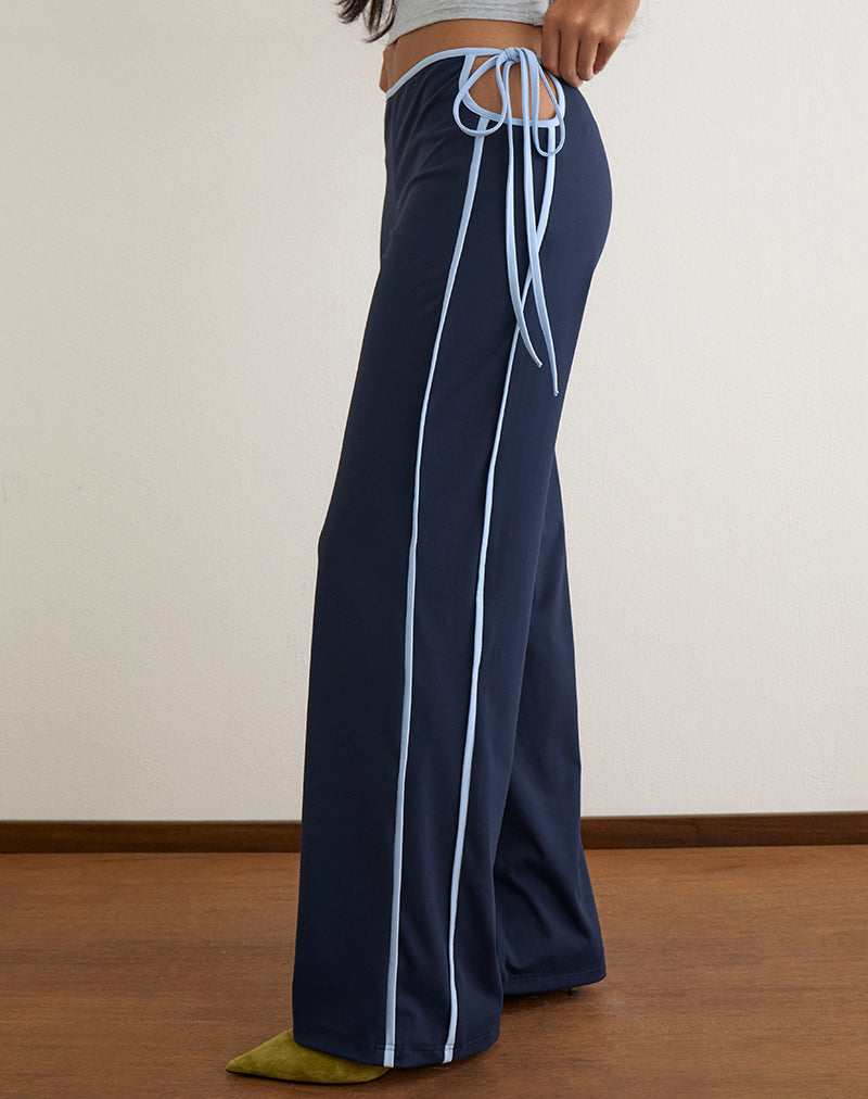 Image of Evander Trouser in Navy with Light Blue Stripe