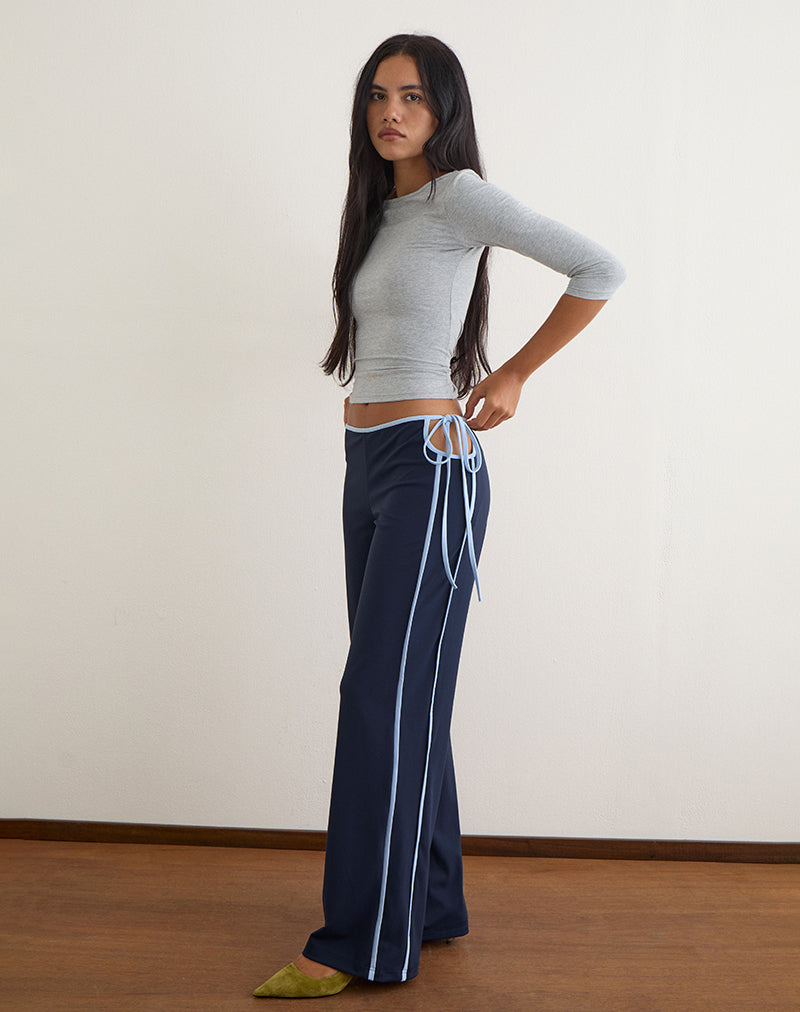 Image of Evander Trouser in Navy with Light Blue Stripe