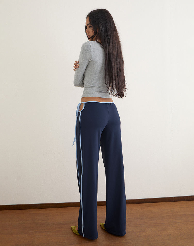 Image of Evander Trouser in Navy with Light Blue Stripe