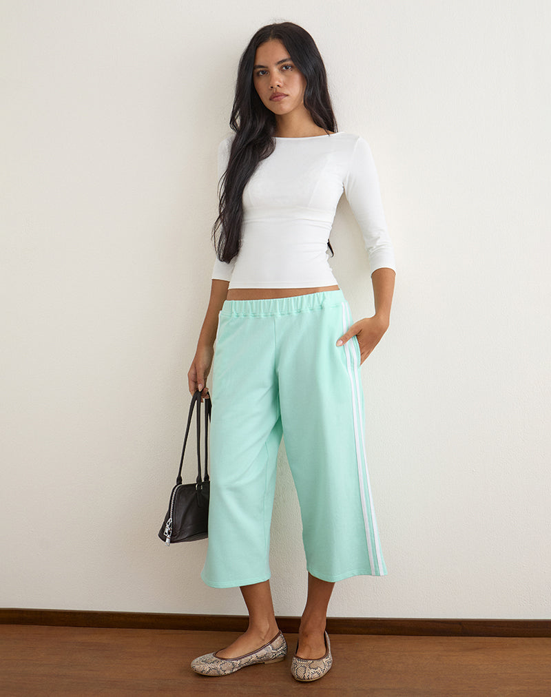 Wamino Capri Trouser in Aqua with White Stripes