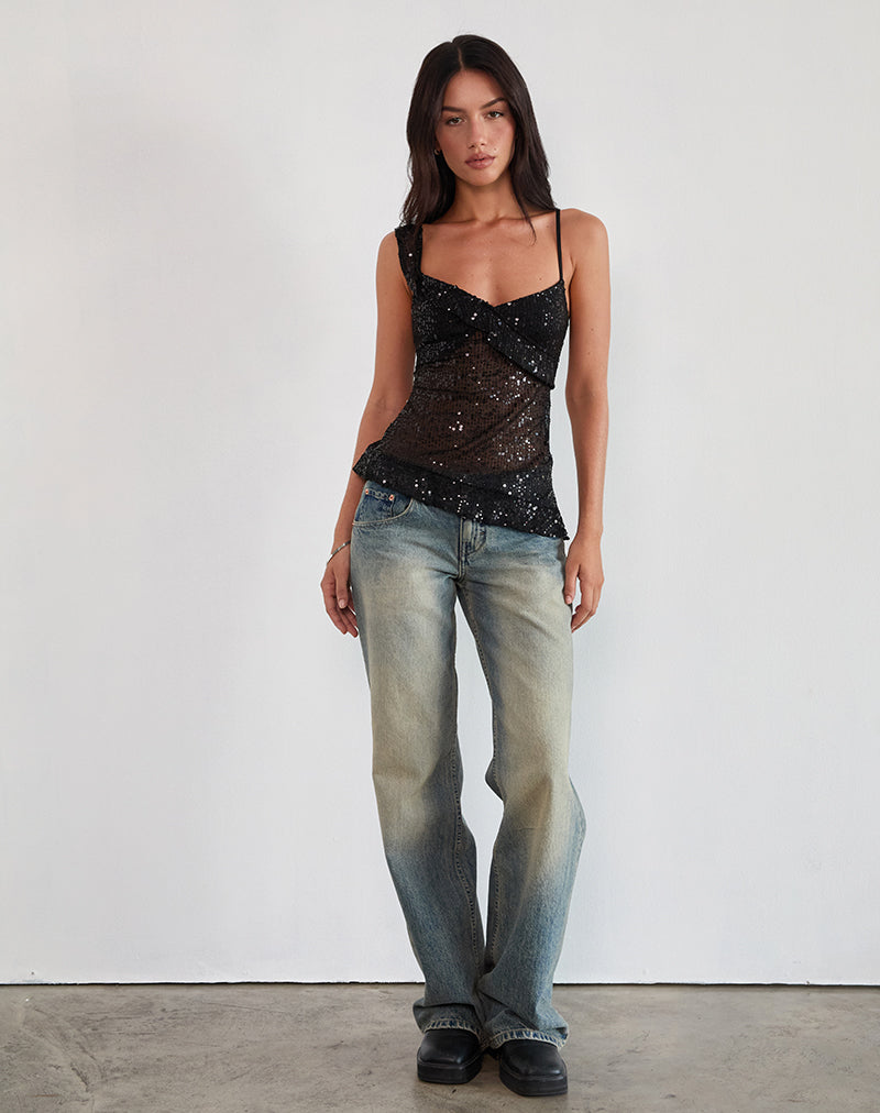 Image of Iranila Asymmetric Top in Gauzy Sequin Black