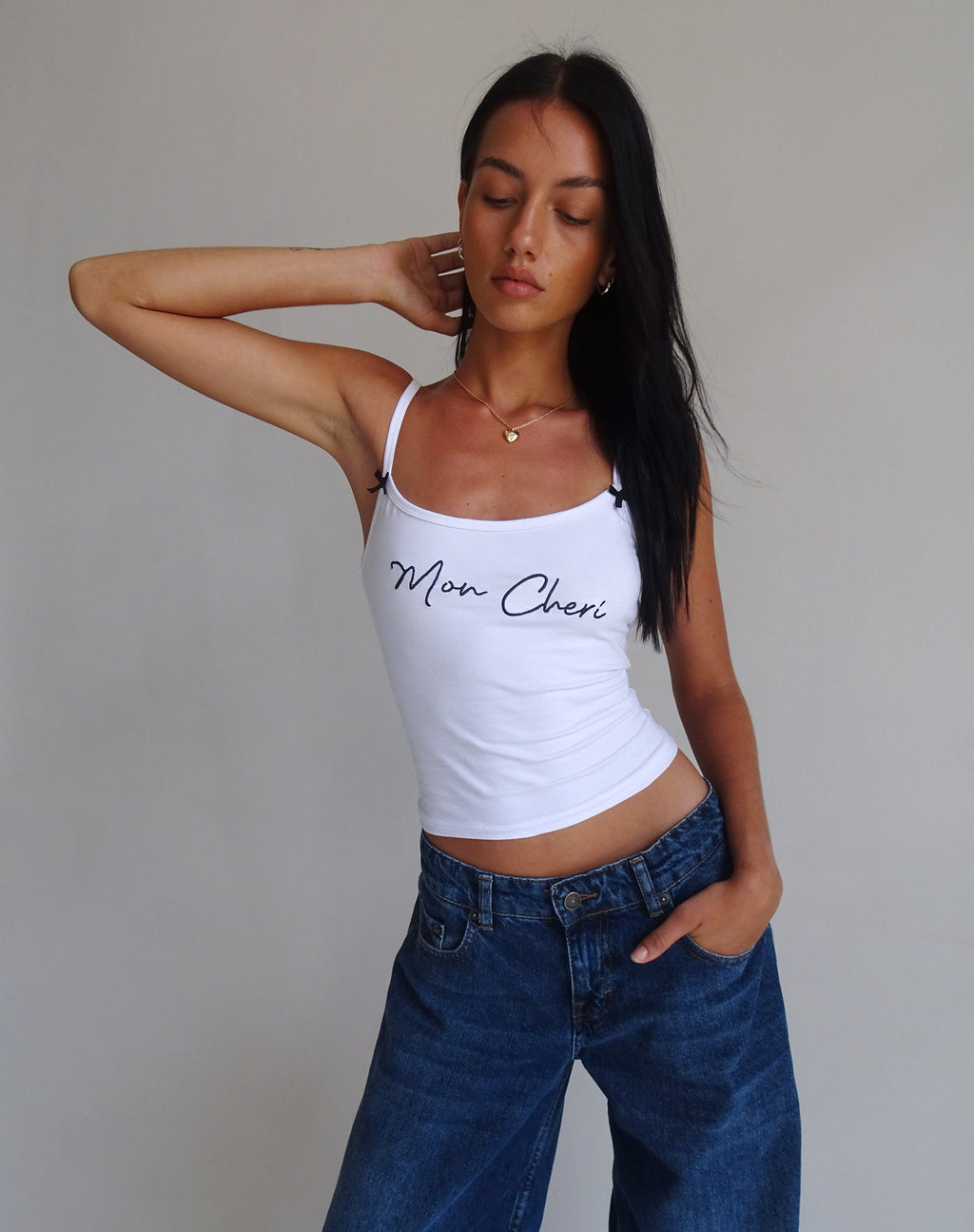 Isa Vest Top in White with Mon Cheri Embroidery
