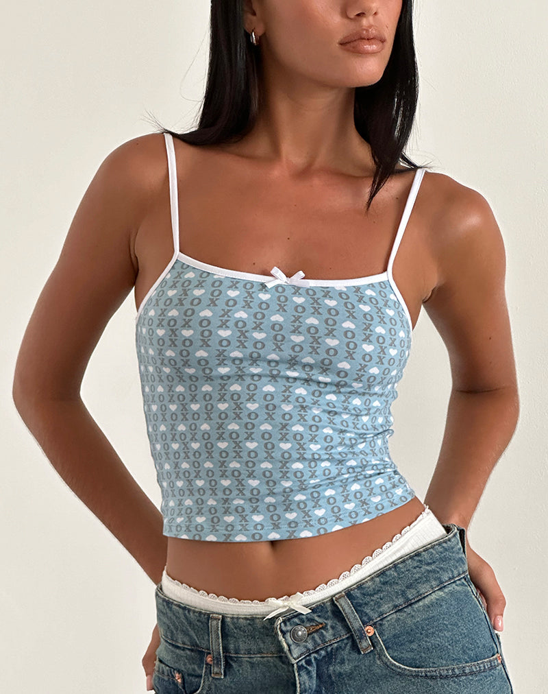 image of Isna Cami Top in Powder Blue XO Heart Print