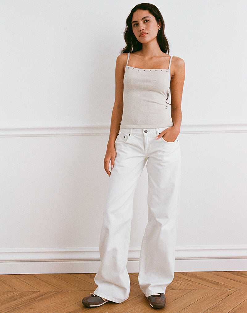 Image of Jalari Eyelet Cami Top in Knit Oatmeal